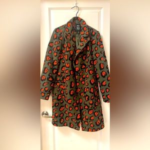 Leopard Print Green and Red/ Orange Coat